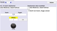 Pro PETANQUE toernooibeheer. Uitslagen invoeren teams-equipes, uitslag geselecteerde wedstrijd invoeren
